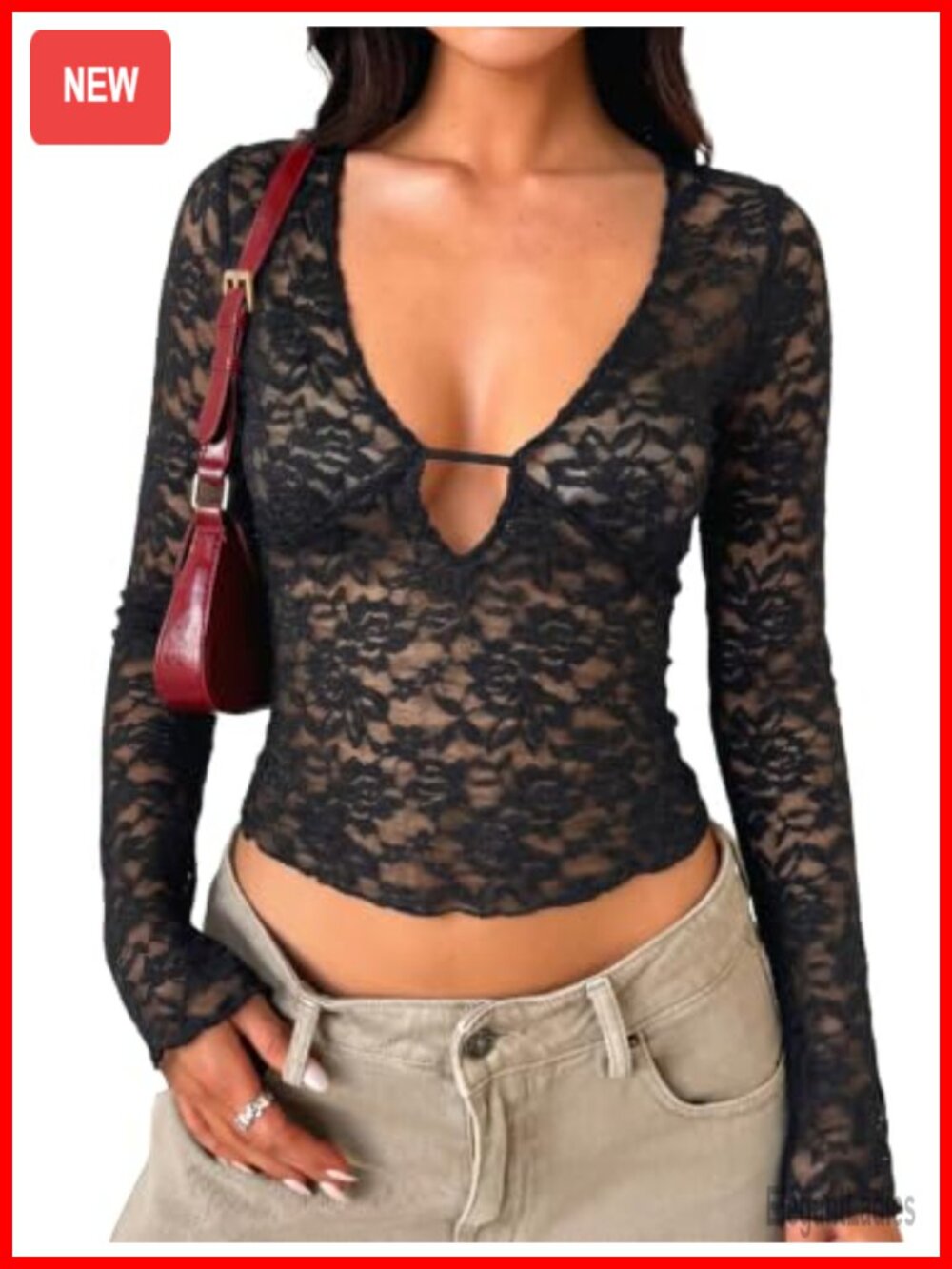 Womens Lace Mesh Long Sleeve Y2K Crop Top Sexy Going Out Shirt